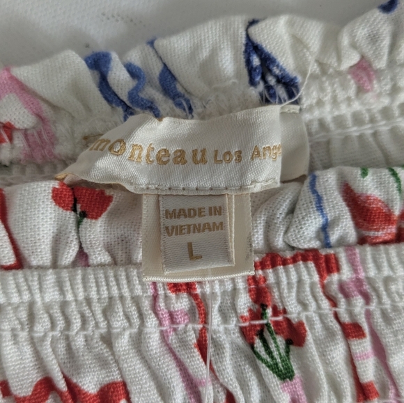 Monteau New Lined Blend Cropped Top Short Sleeve Size L Tropical Fun Hippie Boho - Picture 4 of 9